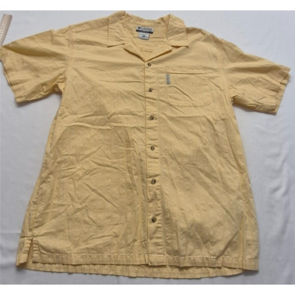 Columbia Men's Yellow shirt XL button up short sleeves 100%‎ Cotton line pattern